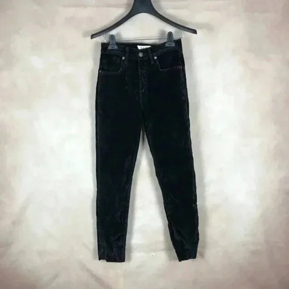 FREE PEOPLE Black Velvet Skinny Jeans Size 26 - Picture 4 of 12
